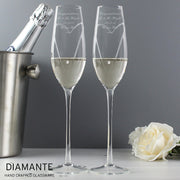 Personalised Crystal Heart Wedding Champagne Flute Glasses