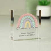 Personalised Rainbow New Baby Crystal Glass Block