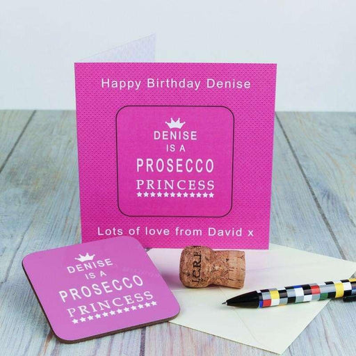 Personalised Coaster Card - Prosecco Princess - Myhappymoments.co.uk