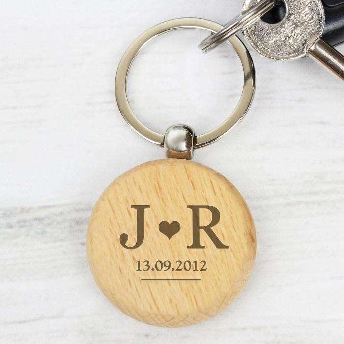 Personalised Monogram Love Wooden Keyring - Myhappymoments.co.uk