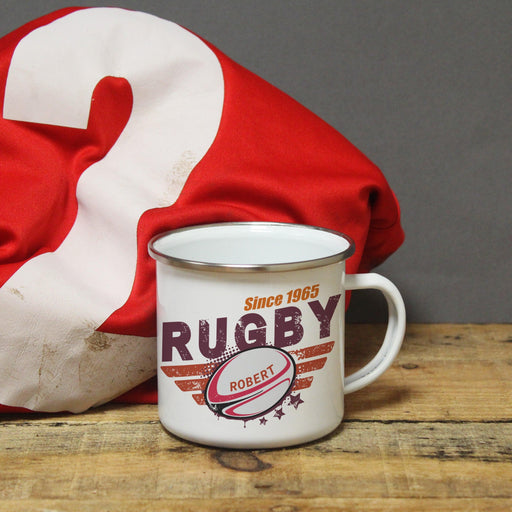 Personalised Rugby Enamel Mug