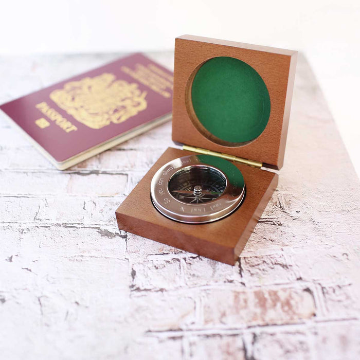 Gold Compass Container Personalised Engraved Brass Gold Compass With Timber Box & Gift Box
