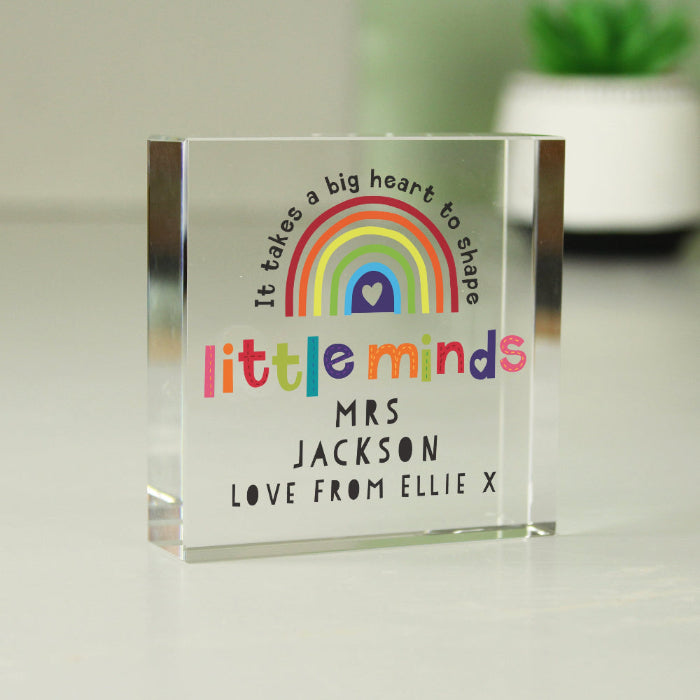 Personalised Shape Little Minds Teacher Glass Gift Plaque
