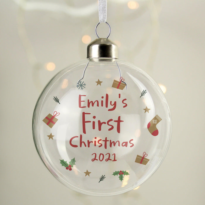 Personalised Baby’s First Christmas Glass Bauble