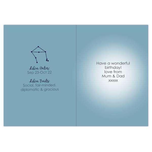 Personalised Libra Zodiac Star Sign Birthday Card (September 23rd - October 22nd) - Myhappymoments.co.uk