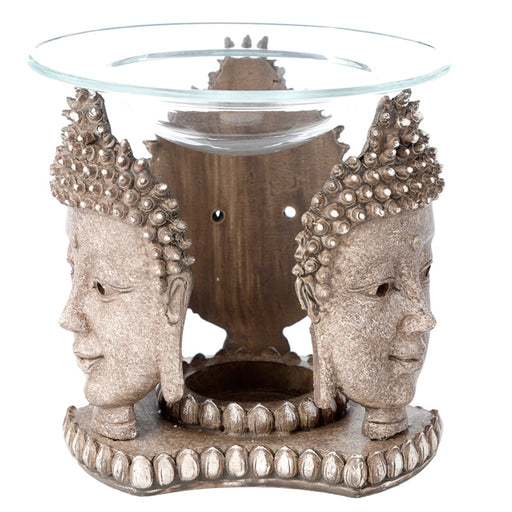 Thai Buddha Weathered Stone Effect Oil and Wax Burner with Glass Dish