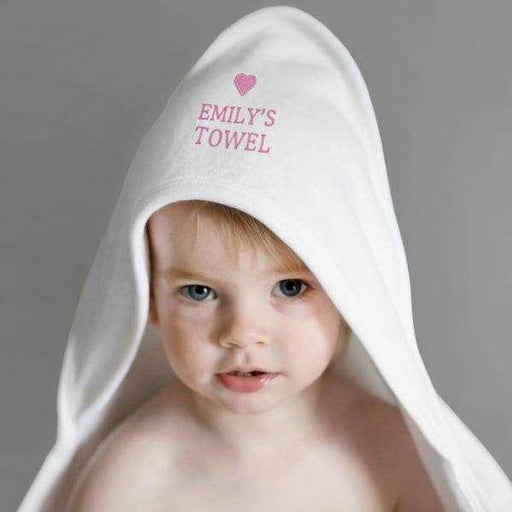 Personalised Pink Heart Baby Girl White Hooded Towel - Myhappymoments.co.uk