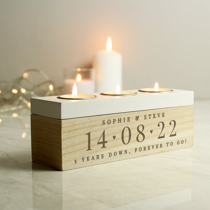Personalised Large Date Wedding Anniversary Triple Tea Light Box