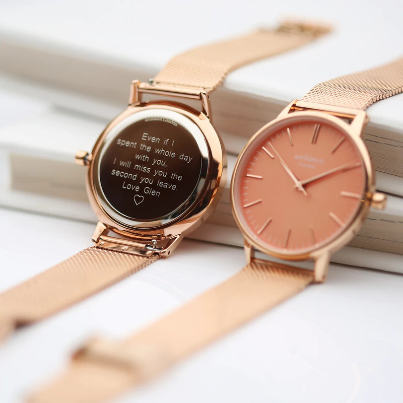 Personalised Ladies Architect Coral Watch With Rose Gold Mesh Strap