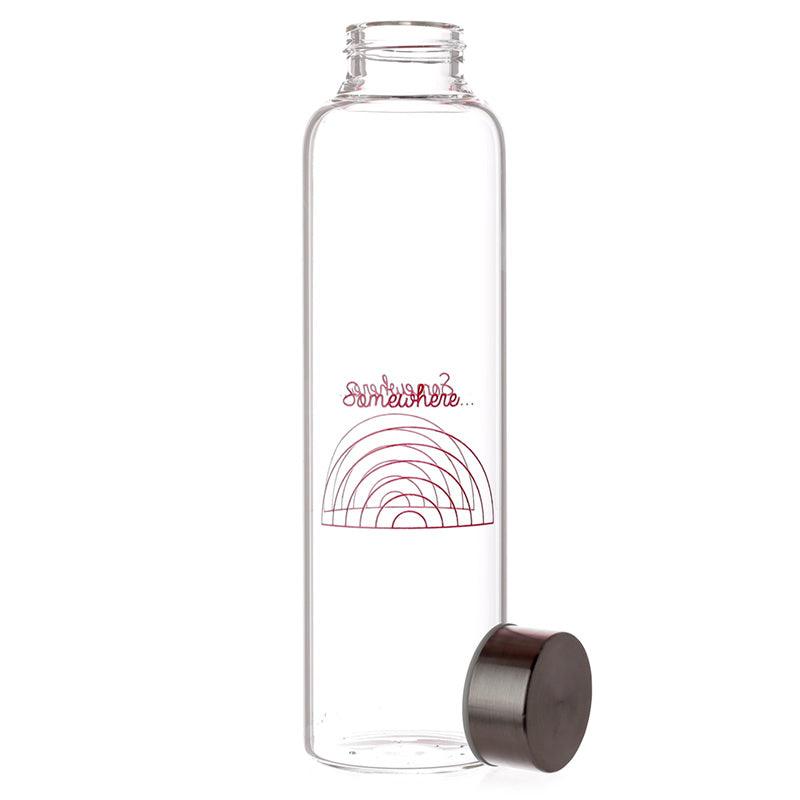 Somewhere Rainbow Reusable Glass Water Bottle with Protective Neoprene Sleeve with Strap