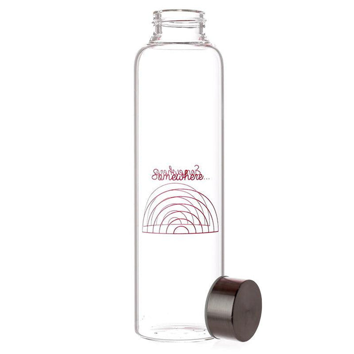 Somewhere Rainbow Reusable Glass Water Bottle with Protective Neoprene Sleeve with Strap