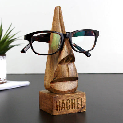 Engraved Wooden Nose-Shaped Glasses Holder