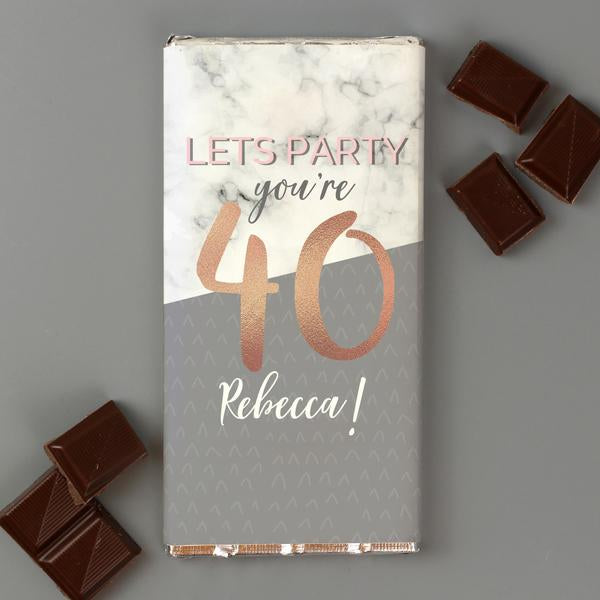 Personalised Birthday Marble and Rose Gold Chocolate Bar from Pukkagifts.uk