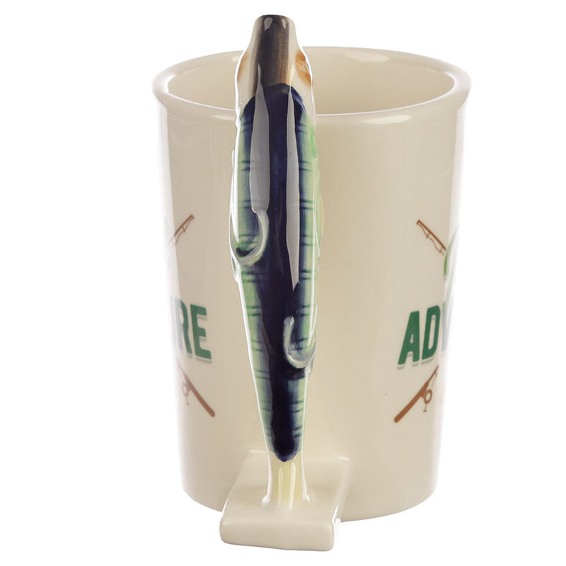 Reel Adventure Fishing Shaped Handle Mug with Fish and Hook - Myhappymoments.co.uk