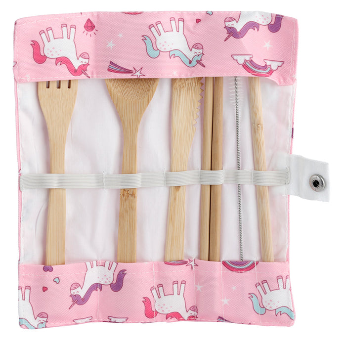 Unicorn 100% Natural Bamboo Cutlery 6 Piece Set in Canvas Holder