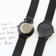 Handwriting Engraving Men's Architect Minimalist Watch With Pitch Black Mesh Strap