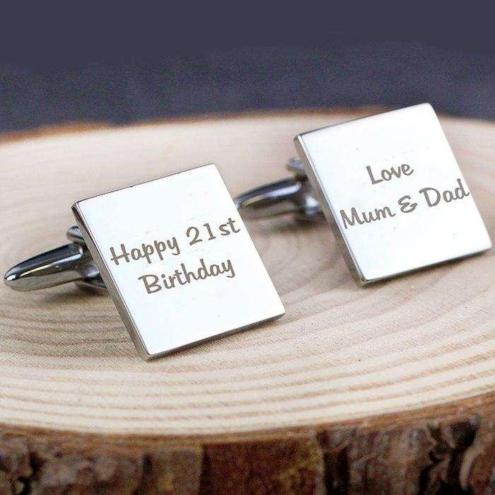 Personalised Any Message Square Cufflinks - 2 lines - Myhappymoments.co.uk