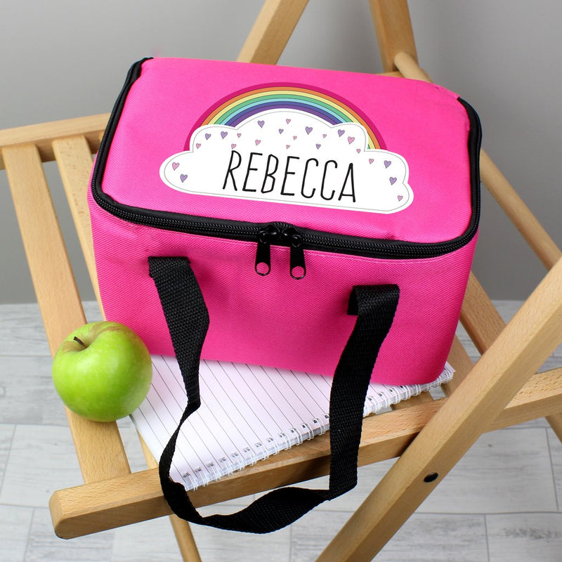 Personalised Rainbow Cloud Pink Lunch Bag