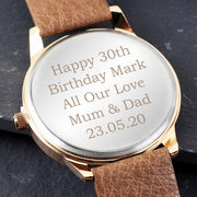 Engraved Mens Rose Gold Tone Watch with Brown Strap Gift Boxed