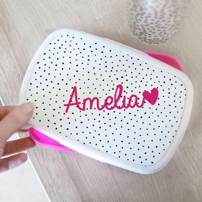 Personalised Pink Heart Pink Lunch Box