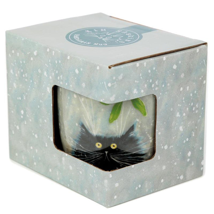 Kim Haskins Christmas Mistletoe Cat Porcelain Mug