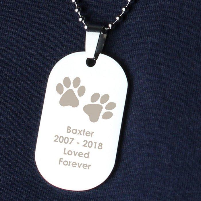 Personalised Pawprints Dog Cat Memorial Dog Tag Necklace - Myhappymoments.co.uk