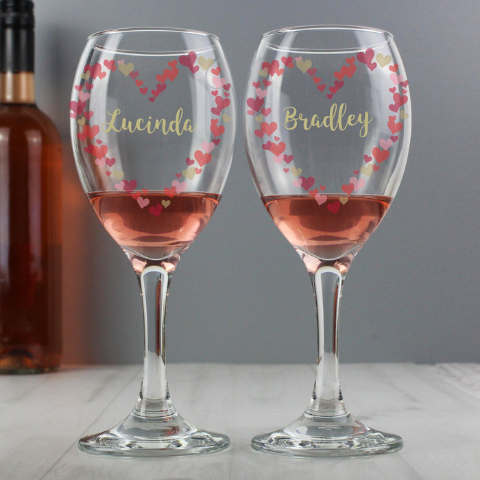 Personalised Confetti Hearts Wine Glasses - Myhappymoments.co.uk