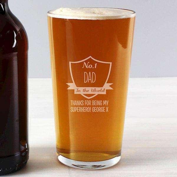 Personalised No.1 Shield Pint Glass - Myhappymoments.co.uk