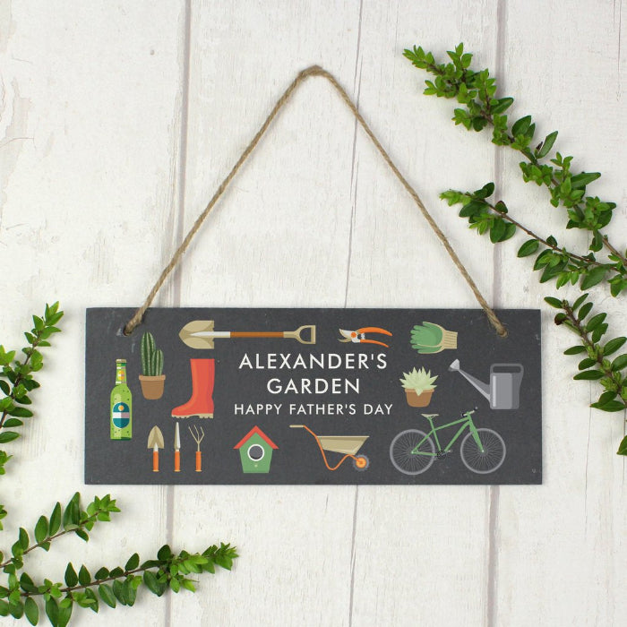Personalised Garden Printed Hanging Slate Sign