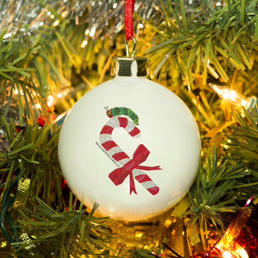 Personalised Very Hungry Caterpillar Candy Cane Bone China Bauble