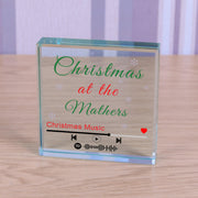 Personalised Christmas Family Spotify Playlist Glass Block