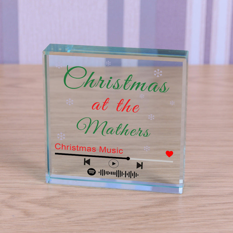 Personalised Christmas Family Spotify Playlist Glass Block