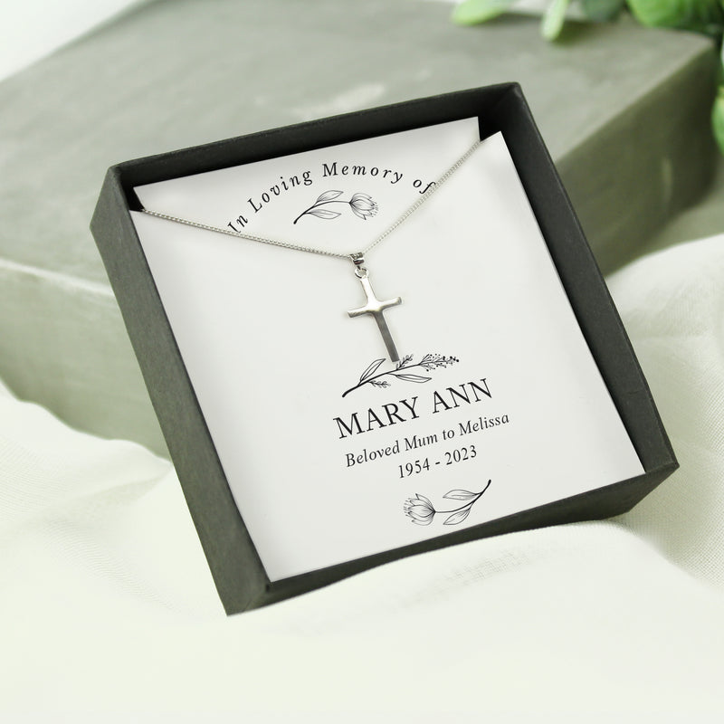 Personalised In Loving Memory Memorial Cross Sentiment Necklace and Box