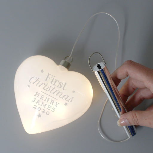 Personalised First Christmas LED Hanging Glass Heart Decoration 