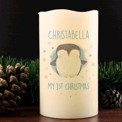 Personalised 1st Christmas Penguin LED Candle - Myhappymoments.co.uk