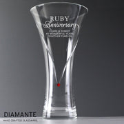 Engraved Ruby Anniversary Large Hand Cut Diamante Heart Vase