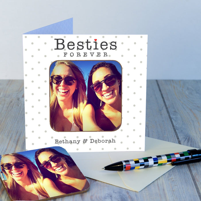 Personalised Besties Forever Best Friend Photo Coaster Gift Card 