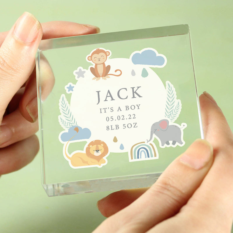 Personalised Safari Animals New Baby Glass Block