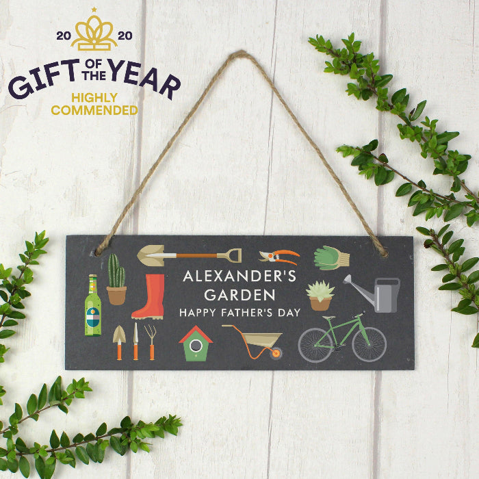 Personalised Garden Printed Hanging Slate Sign