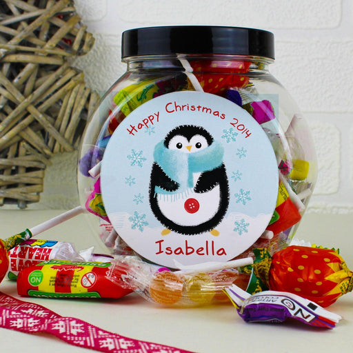 Personalised Felt Stitch Penguin Christmas Sweet Jar