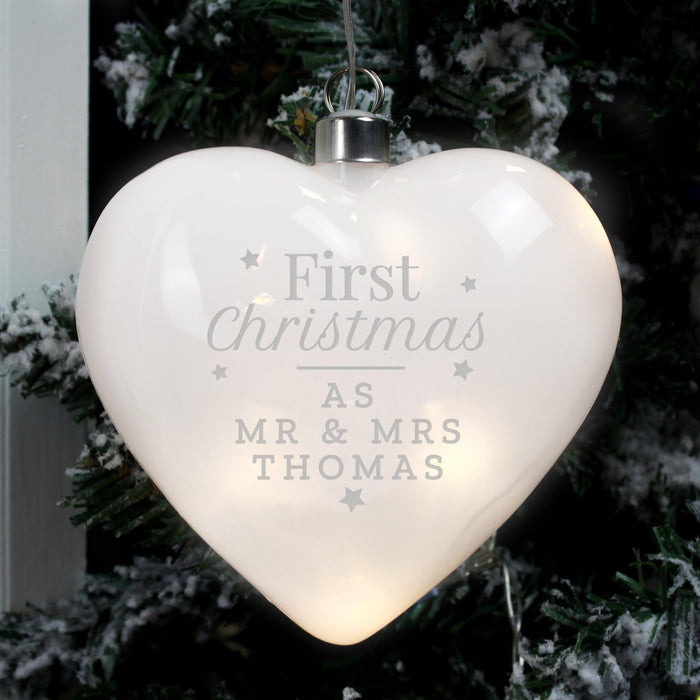 Personalised First Christmas LED Hanging Glass Heart Decoration 