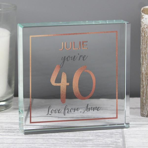Personalised 40th Birthday Rose Gold Crystal Token - Myhappymoments.co.uk
