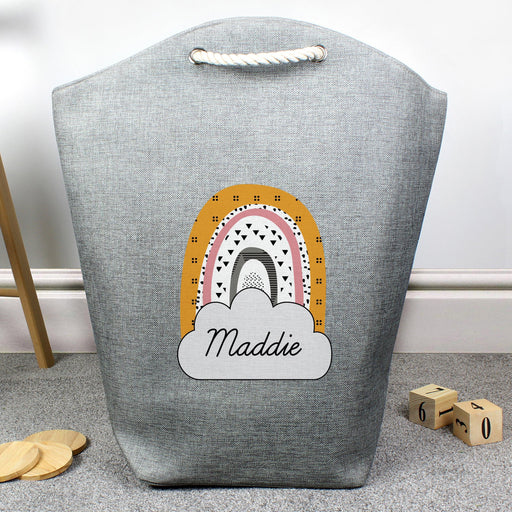 Personalised Mustard & Pink Rainbow Toy Storage Bag