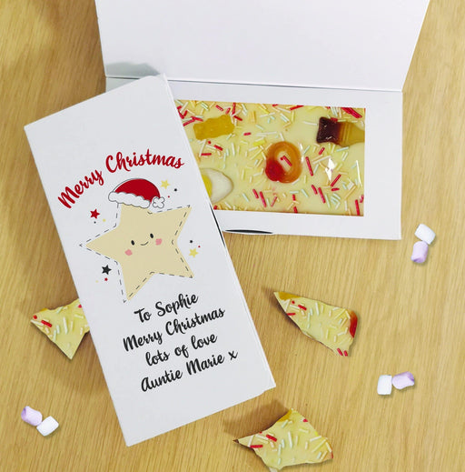 Personalised Merry Christmas Star Letterbox White Chocolate Card