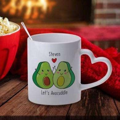 Personalised Let's AvoCuddle Mug With Heart Handle - Myhappymoments.co.uk