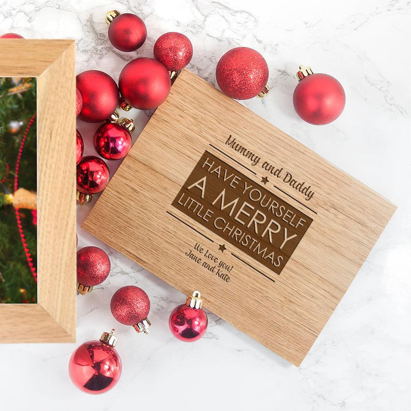 Personalised Merry Christmas Midi Oak Photo Frame Keepsake Box