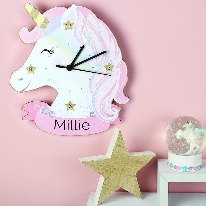 Personalised Unicorn Shape Wooden Clock