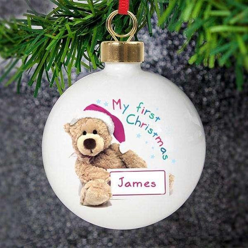 Personalised Teddy Bear First Christmas Bauble - Myhappymoments.co.uk