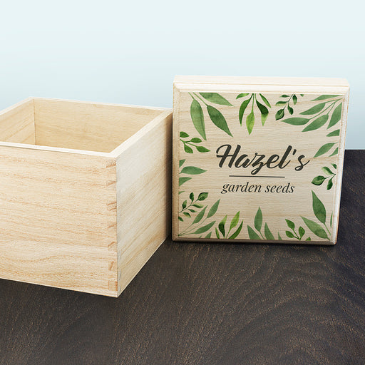Personalised Gardener's Wooden Seed Box - Leafy Green