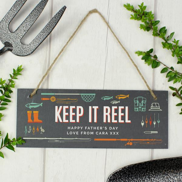 Personalised Keep It Reel Fishing Printed Hanging Slate Plaque - Myhappymoments.co.uk